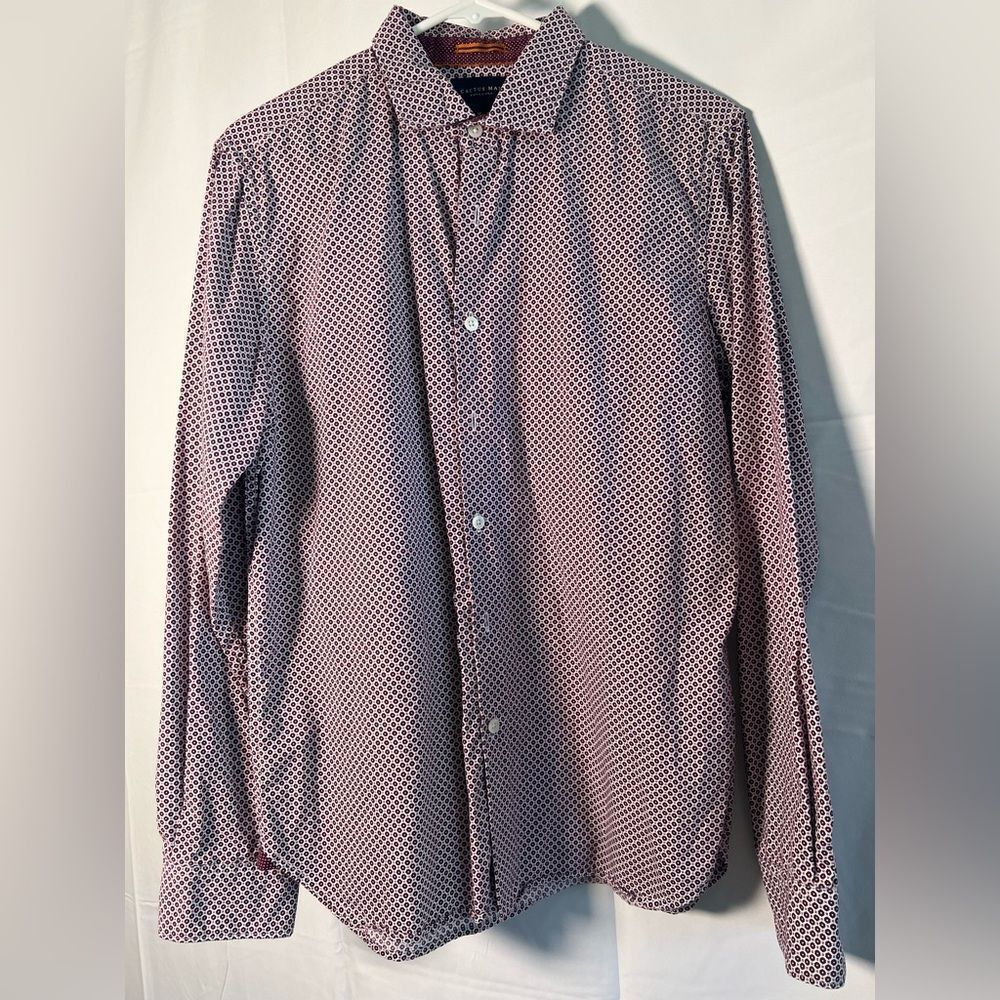 Men's Dress Button-Down Shirt in Purple and Navy Pattern, Slim Fit
